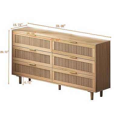 Rattan Storage Cabinet with 6-Drawers