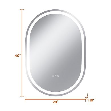 28"W x 40"H Round Frontlit Glass Bathroom Vanity Mirror Dimmable LED Fog-Free Horizontal or Vertical