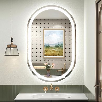28"W x 40"H Round Frontlit Glass Bathroom Vanity Mirror Dimmable LED Fog-Free Horizontal or Vertical