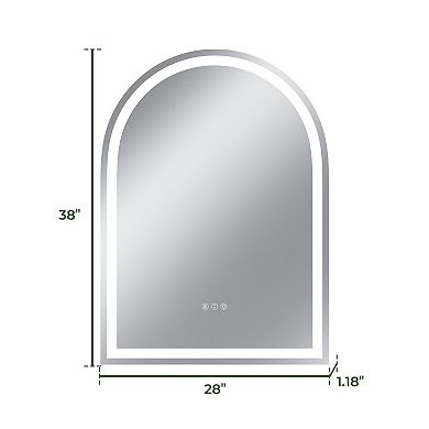 28"W x 38"H Arched Frontlit Glass Bathroom Vanity Mirror with Dimmable LED Lights and Fog-Free
