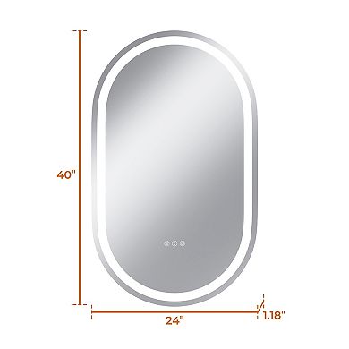 24"W x 40"H Round Frontlit Glass Bathroom Vanity Mirror Dimmable LED Fog-Free Horizontal or Vertical