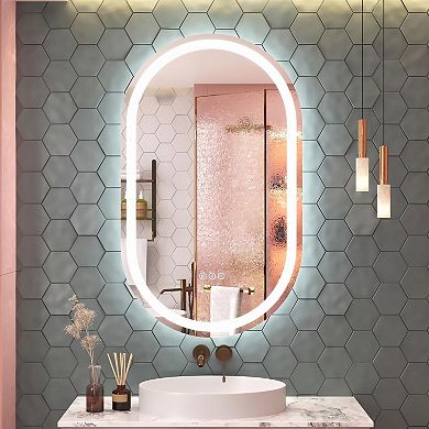 24"W x 40"H Round Frontlit Glass Bathroom Vanity Mirror Dimmable LED Fog-Free Horizontal or Vertical