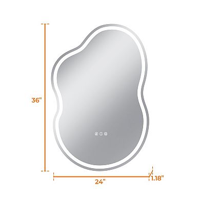 24"W x 40"H Frontlit Cloud-Shaped Glass Bathroom Vanity Mirror Dimmable LED Lights Fog-Free