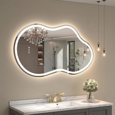 24"W x 40"H Frontlit Cloud-Shaped Glass Bathroom Vanity Mirror Dimmable LED Lights Fog-Free