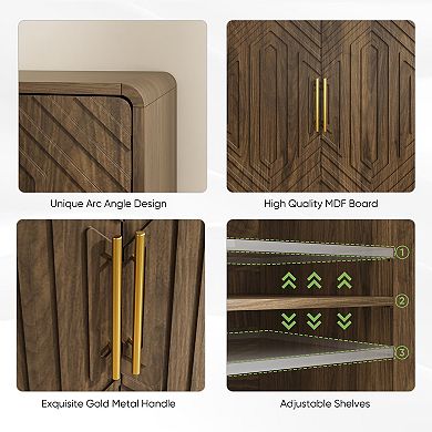 Storage Cabinet With Carved 2 Door Adjustable Layer Board