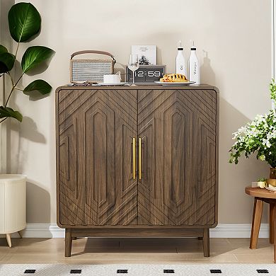 Storage Cabinet With Carved 2 Door Adjustable Layer Board