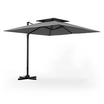 9.5 Ft Cantilever Patio Umbrella 360° Rotation Double Top Windproof
