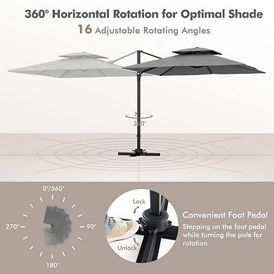 9.5 Ft Cantilever Patio Umbrella 360° Rotation Double Top Windproof