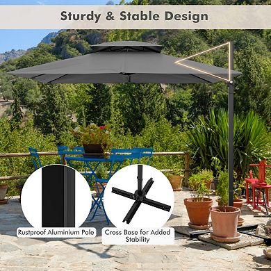 9.5 Ft Cantilever Patio Umbrella 360° Rotation Double Top Windproof
