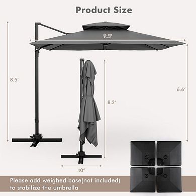 9.5 Ft Cantilever Patio Umbrella 360° Rotation Double Top Windproof