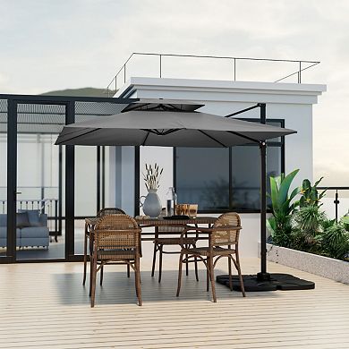 9.5 Ft Cantilever Patio Umbrella 360° Rotation Double Top Windproof