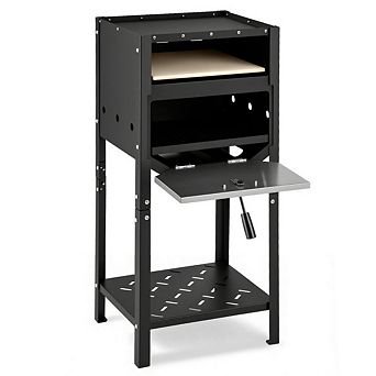 12 Inch Black Outdoor Pizza Oven with Ash Tray and Wood Storage, Wood-Fired High Temp