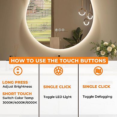 24"W x 36"H Backlit Cloud-Shaped Glass Bathroom Vanity Mirror Dimmable LED Lights Fog-Free