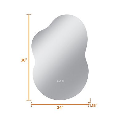 24"W x 36"H Backlit Cloud-Shaped Glass Bathroom Vanity Mirror Dimmable LED Lights Fog-Free