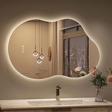 24"W x 36"H Backlit Cloud-Shaped Glass Bathroom Vanity Mirror Dimmable LED Lights Fog-Free