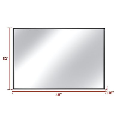 48"W x 32"H Aluminum Alloy Frame Bathroom Mirror Without Lighting Horizontal or Vertical Use