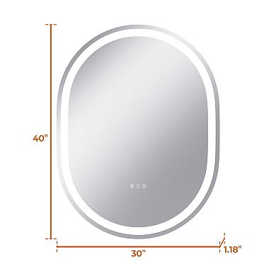 30"W x 40"H Round Frontlit Glass Bathroom Vanity Mirror Dimmable LED Fog-Free Horizontal or Vertical