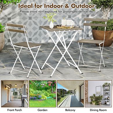 Clihome 3 Piece Patio Acacia Wood Bistro Set with Slatted Seat and Tabletop