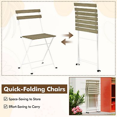 Clihome 3 Piece Patio Acacia Wood Bistro Set with Slatted Seat and Tabletop