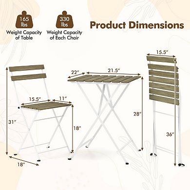 Clihome 3 Piece Patio Acacia Wood Bistro Set with Slatted Seat and Tabletop