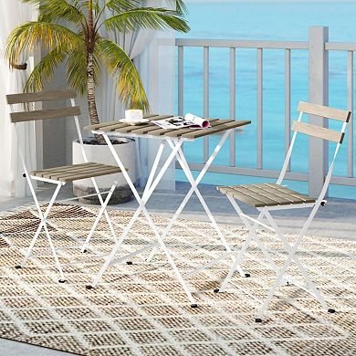 Clihome 3 Piece Patio Acacia Wood Bistro Set with Slatted Seat and Tabletop