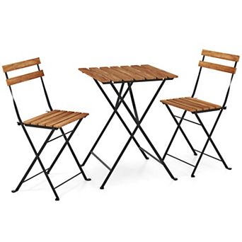 Clihome 3 pc Patio Acacia Wood Bistro Set with Slatted Seat and Tabletop