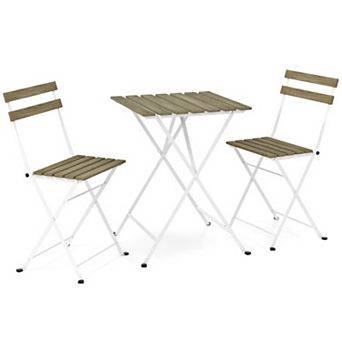 Clihome 3 pc Patio Acacia Wood Bistro Set with Slatted Seat and Tabletop