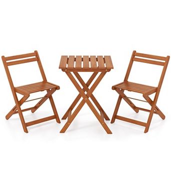 Clihome 3 pc Solid Wood Furniture Set with 2 Folding Chairs