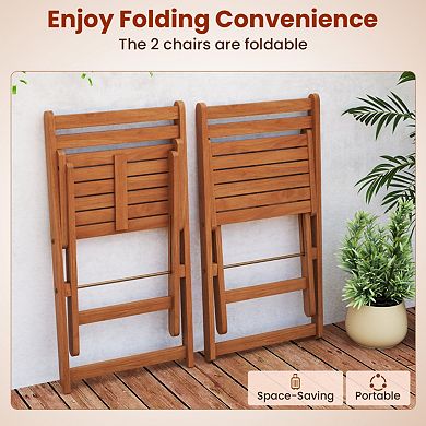 Clihome 3 Piece Solid Wood Furniture Set with 2 Folding Chairs