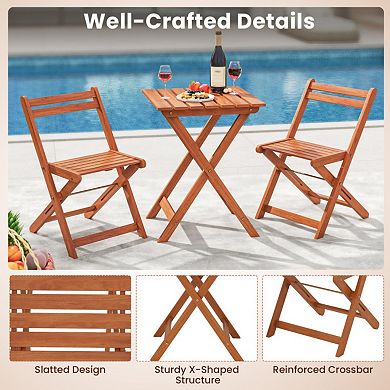 Clihome 3 Piece Solid Wood Furniture Set with 2 Folding Chairs