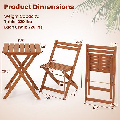 Clihome 3 Piece Solid Wood Furniture Set with 2 Folding Chairs