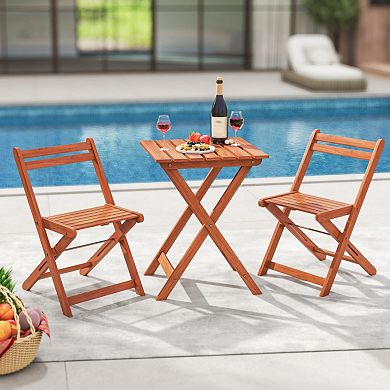 Clihome 3 Piece Solid Wood Furniture Set with 2 Folding Chairs