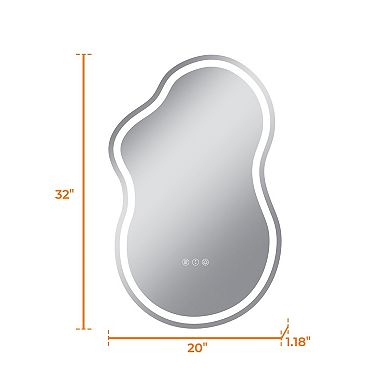 20"W x 32"H Frontlit Cloud-Shaped Glass Bathroom Vanity Mirror Dimmable LED Lights Fog-Free