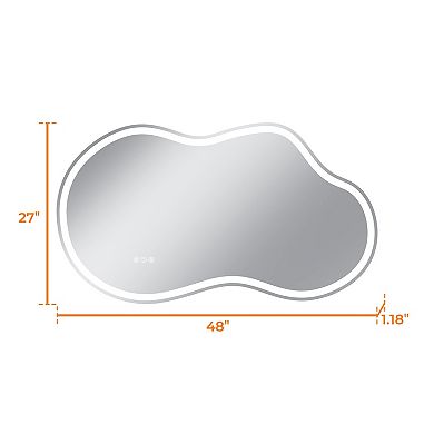 27"W x 48"H Frontlit Cloud-Shaped Glass Bathroom Vanity Mirror Dimmable LED Lights Fog-Free