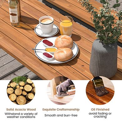 Clihome Outdoor Dining Table and Bench Set with Acacia Wood Top for Yard Garden Poolside