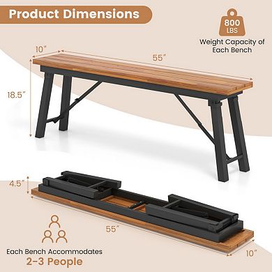 Clihome Outdoor Dining Table and Bench Set with Acacia Wood Top for Yard Garden Poolside