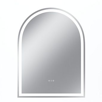 36"W x 48"H Arched Frontlit Glass Bathroom Vanity Mirror with Dimmable LED Lights and Fog-Free