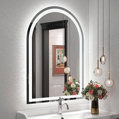 36"W x 48"H Arched Frontlit Glass Bathroom Vanity Mirror with Dimmable LED Lights and Fog-Free