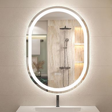 20"W x 28"H Round Frontlit Glass Bathroom Vanity Mirror Dimmable LED Fog-Free Horizontal or Vertical