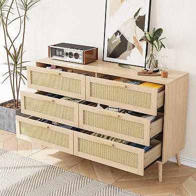 Rattan Storage Cabinet with 6 Drawers