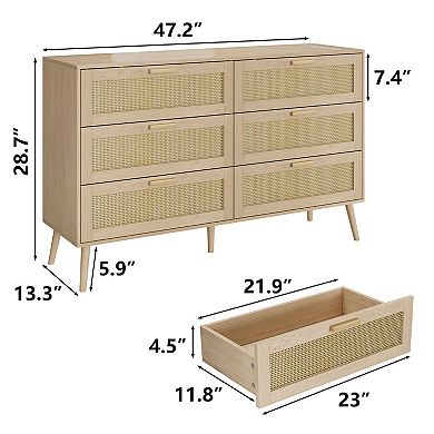 Rattan Storage Cabinet with 6 Drawers