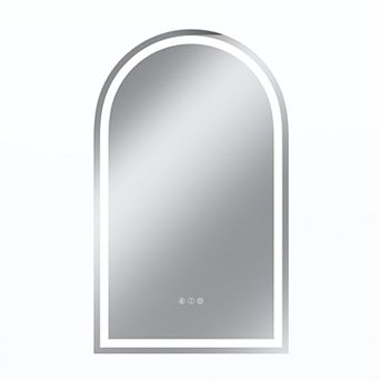 24"W x 40"H Arched Frontlit Glass Bathroom Vanity Mirror with Dimmable LED Lights and Fog-Free