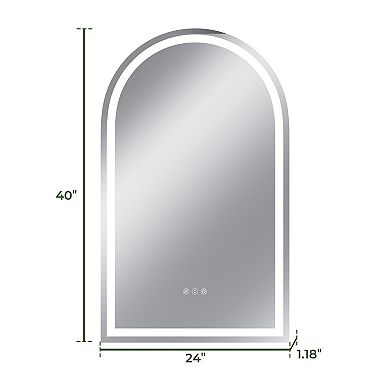 24"W x 40"H Arched Frontlit Glass Bathroom Vanity Mirror with Dimmable LED Lights and Fog-Free