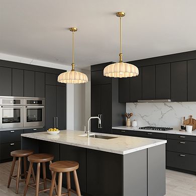 1-Light Gold Pendant Light with white glass shade elegant hanging lamp for kitchen, dining, bedroom.