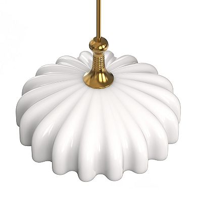 1-Light Gold Pendant Light with white glass shade elegant hanging lamp for kitchen, dining, bedroom.