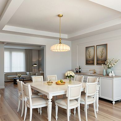 1-Light Gold Pendant Light with white glass shade elegant hanging lamp for kitchen, dining, bedroom.