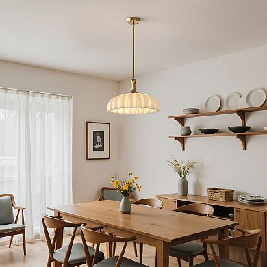 1-Light Gold Pendant Light with white glass shade elegant hanging lamp for kitchen, dining, bedroom.