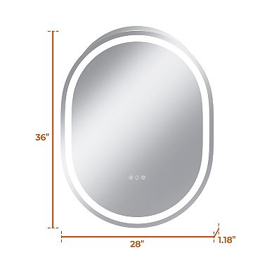 28"W x 36"H Round Frontlit Glass Bathroom Vanity Mirror Dimmable LED Fog-Free Horizontal or Vertical