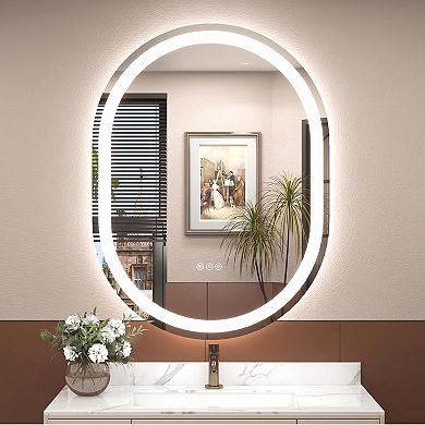 28"W x 36"H Round Frontlit Glass Bathroom Vanity Mirror Dimmable LED Fog-Free Horizontal or Vertical