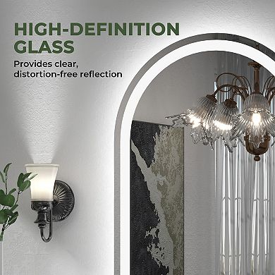 32"W x 43"H Arched Frontlit Glass Bathroom Vanity Mirror with Dimmable LED Lights and Fog-Free